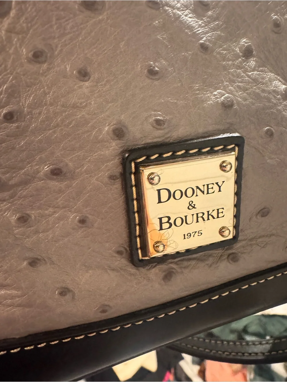 Dooney & Bourke Gray and Black Ostrich-Embossed Zip Satchel Bag
